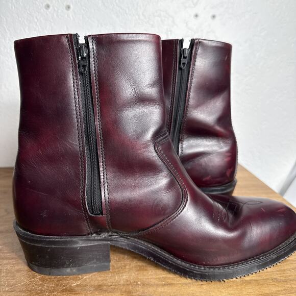 Double-H Zipper Work Boots Men's Size 9.5 EEE WIDE Slip Resistant Soles Burgundy - Picture 8 of 15